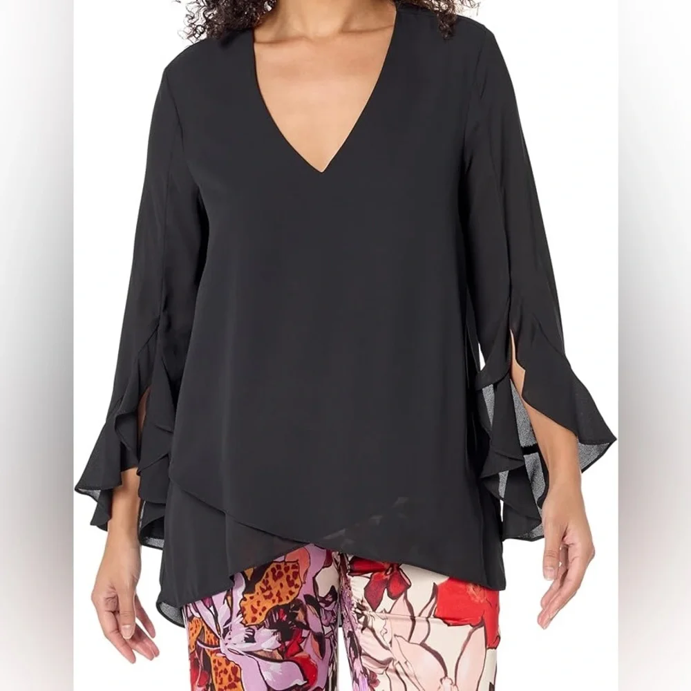 Karen Kane Bracelet Ruffle Sleeve Crossover Top & Faux Suede Moto Pants SZ M/L - Picture 6 of 16
